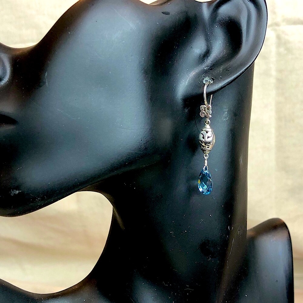 LOIS HILL Sterling Silver Blue Topaz Faceted Drop Earrings